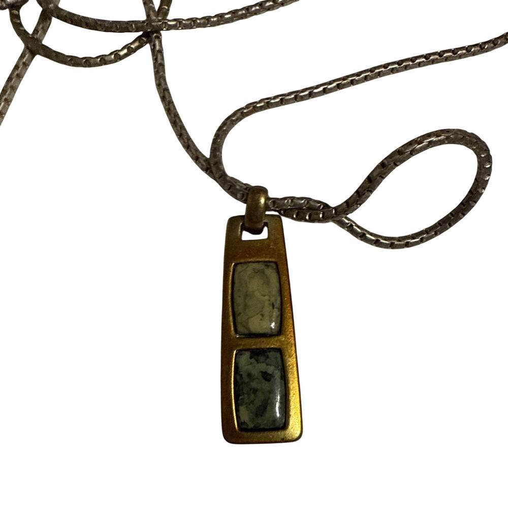 Vintage gold-tone pendant necklace with two rectangular agate or jade stones.